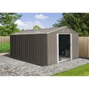 Riwall PRO RMSA 12x10 Brown - zahradní domek kovový 3 x 3,7 m se sedlovou střechou hnědý