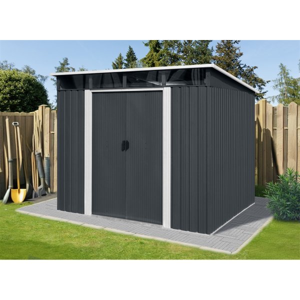 Riwall PRO RMSP 9x8 Anthracite LUX - zahradní domek kovový 2,4 x 2,8 m s pultovou střechou - Kliknutím na obrázek zavřete