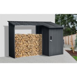 Riwall PRO RMWS 3x9 Anthracite - přístřešek na dřevo s kůlnou 2,7 x 1,6 m s pultovou střechou